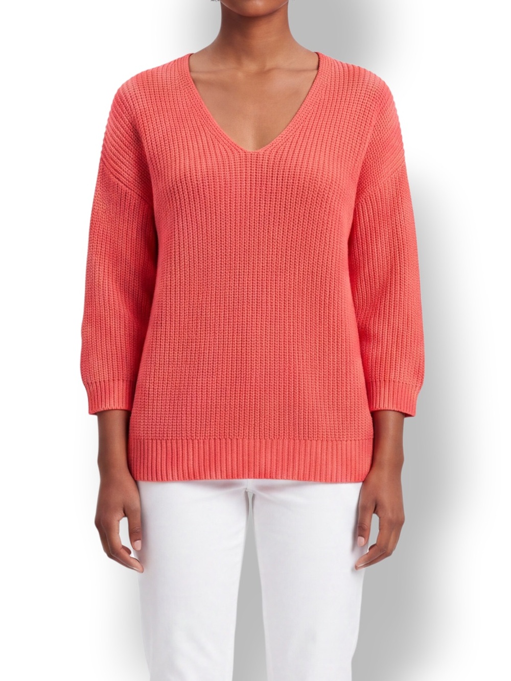 4/$20 Coral Pink V-Neck Open Knit Sweater Medium